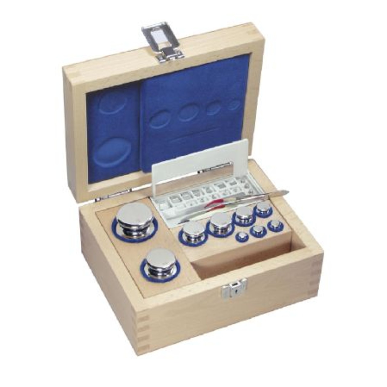 F1 Jeu de poids, 1 g - 1 kg laiton nickelé, dans une caisse en bois