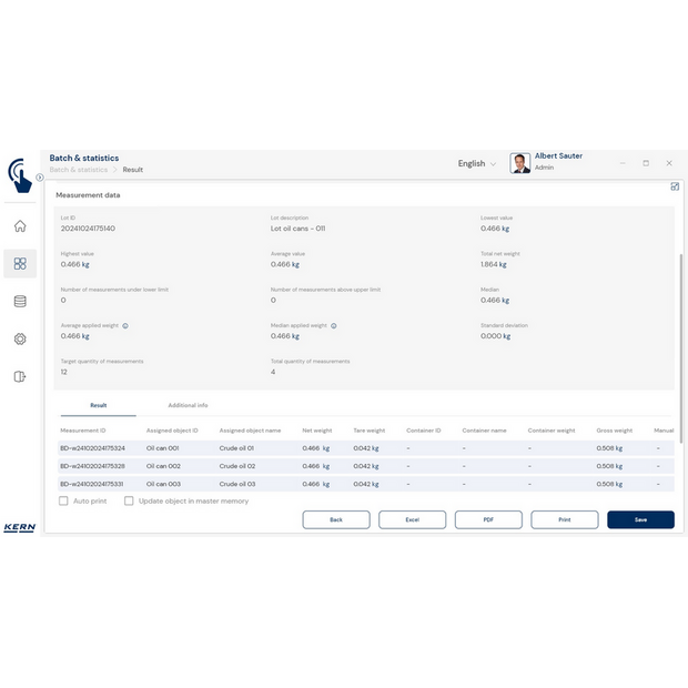 KERN EasyTouch SET-16 Batch and Statistics