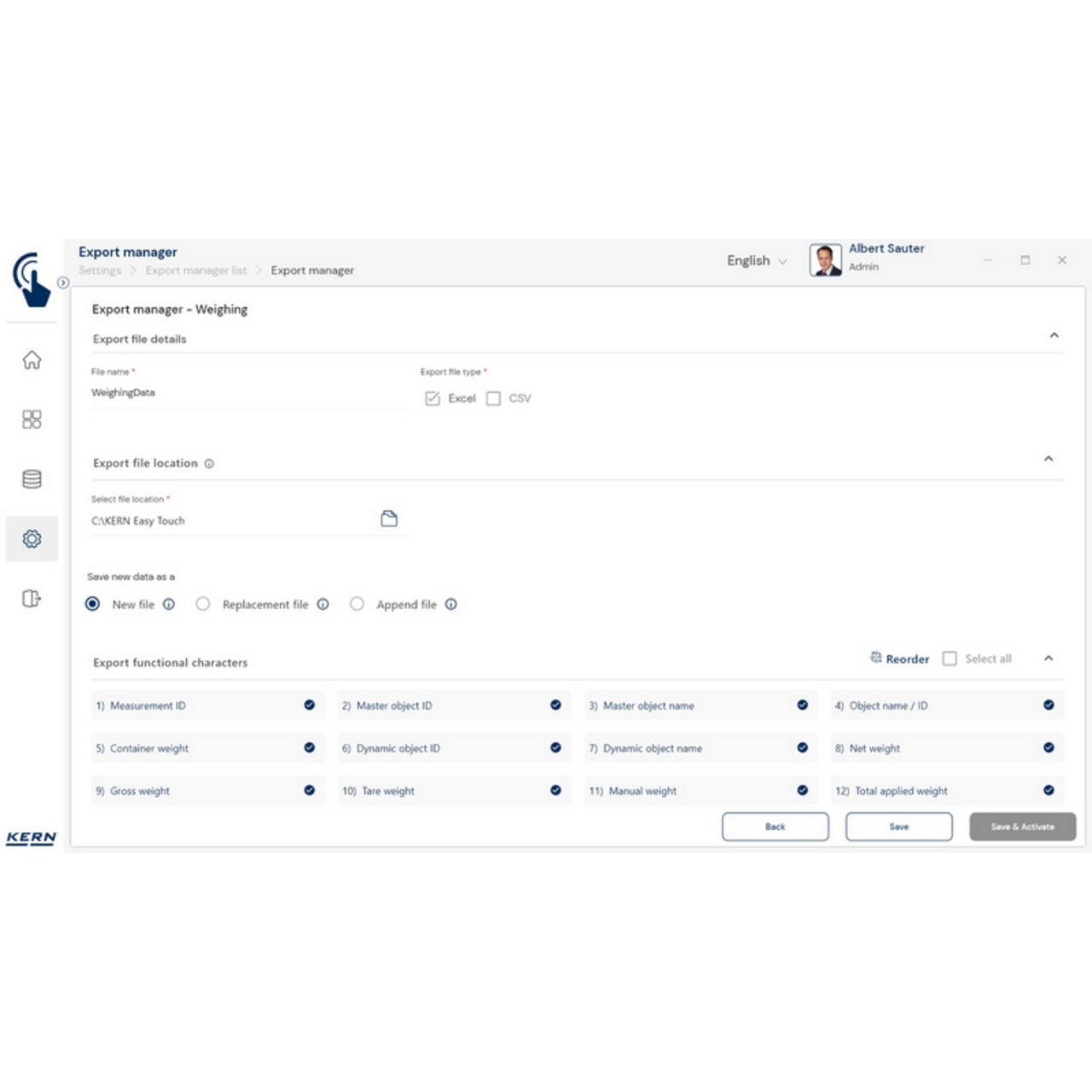 KERN EasyTouch SET-37 Export Manager