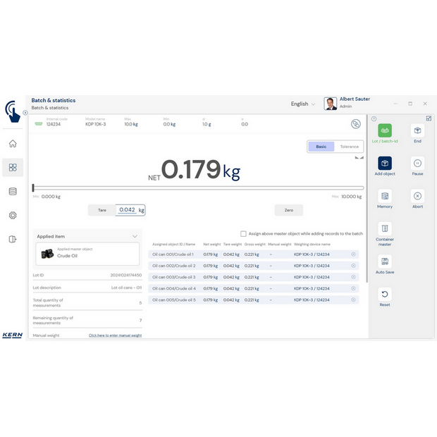 KERN EasyTouch SET-16 Batch and Statistics