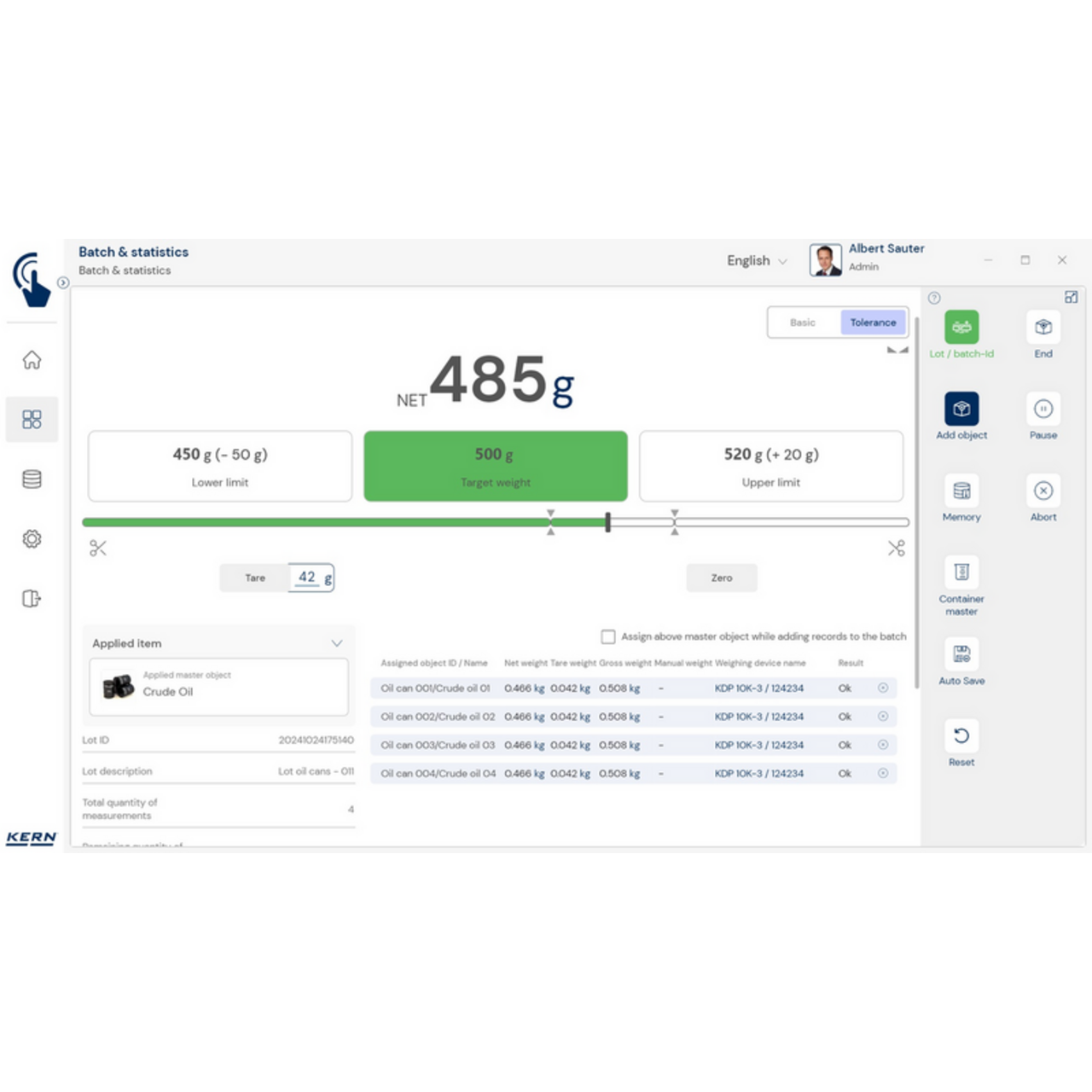 KERN EasyTouch SET-16 Batch and Statistics
