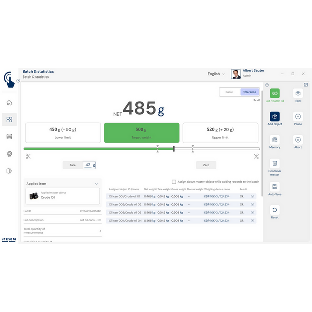 KERN EasyTouch SET-16 Batch and Statistics